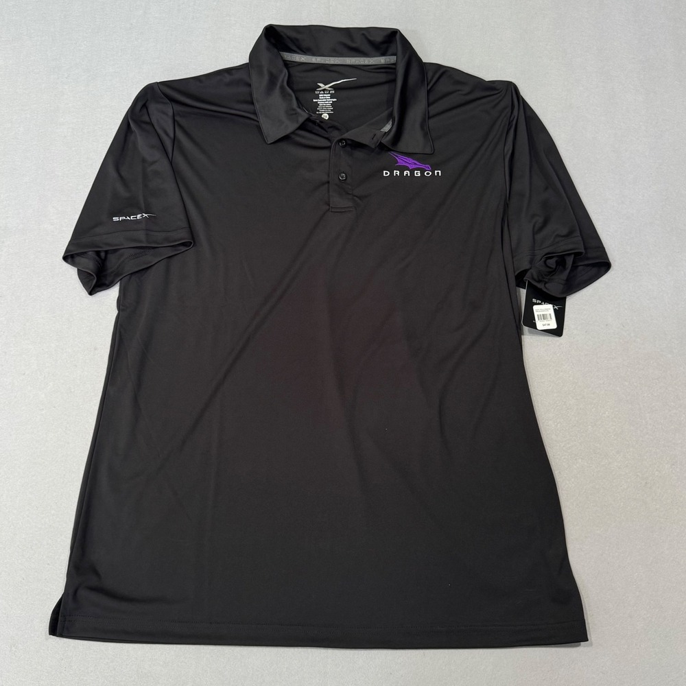 SpaceX Polo Shirt Mens XXL Black Dragon Space Exploration Short Sleeve Tech